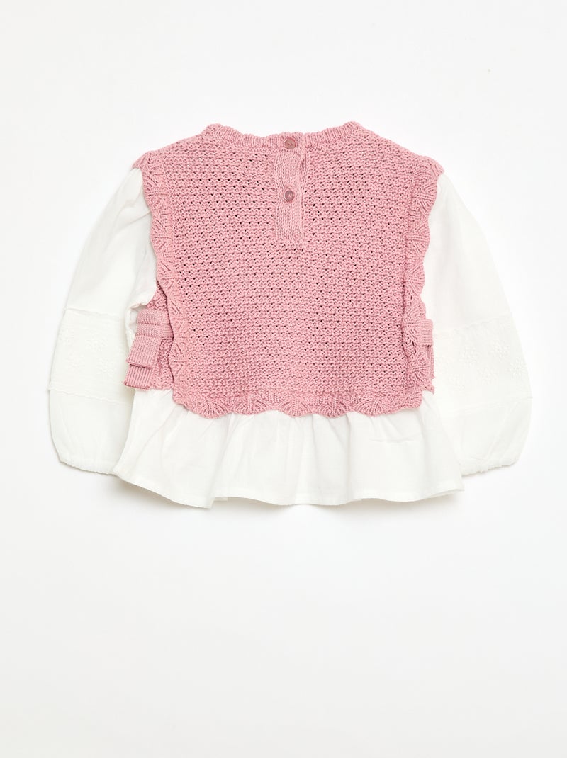 2-in-1 tricot trui + dubbel katoengaas Rose - Kiabi