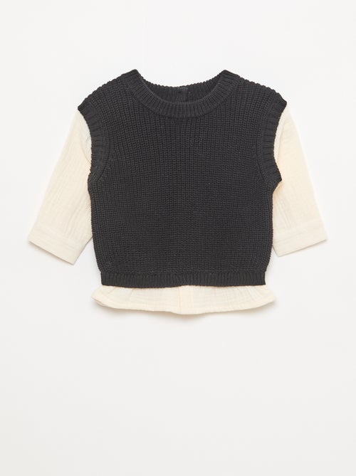 2-in-1 tricot trui met dubbel katoengaas - Kiabi