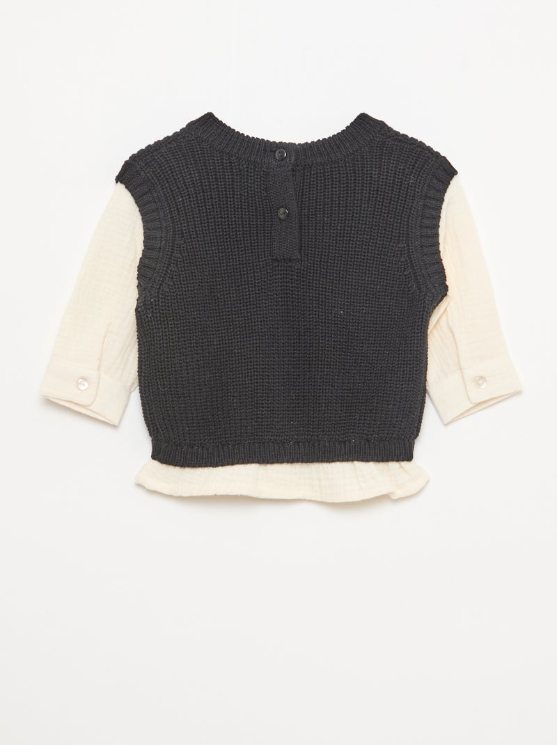 2-in-1 tricot trui met dubbel katoengaas Zwart - Kiabi