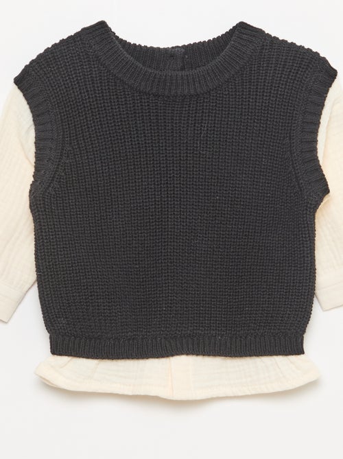 2-in-1 tricot trui met dubbel katoengaas - Kiabi