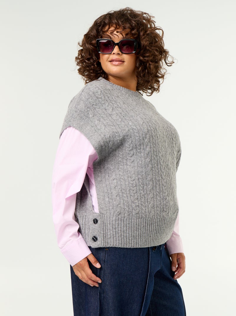 2-in-1 trui met blouse-effect Grijs - Kiabi