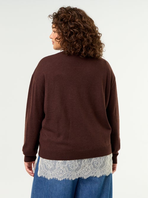 2-in-1 trui met gemengde wol en kant - Kiabi