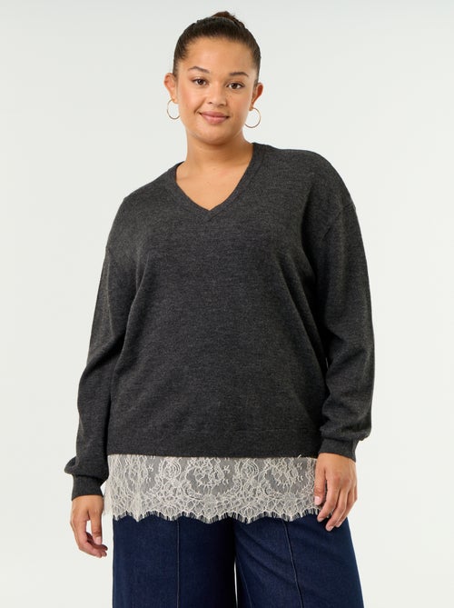 2-in-1 trui met gemengde wol en kant - Kiabi