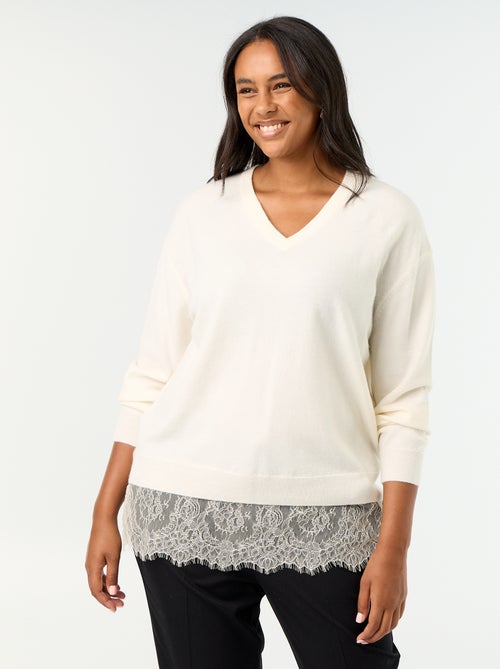 2-in-1 trui met gemengde wol en kant - Kiabi