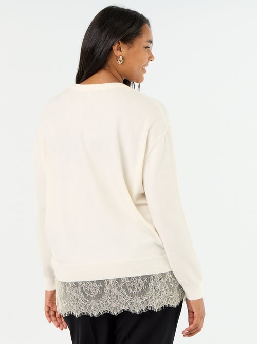2-in-1 trui met gemengde wol en kant - Kiabi