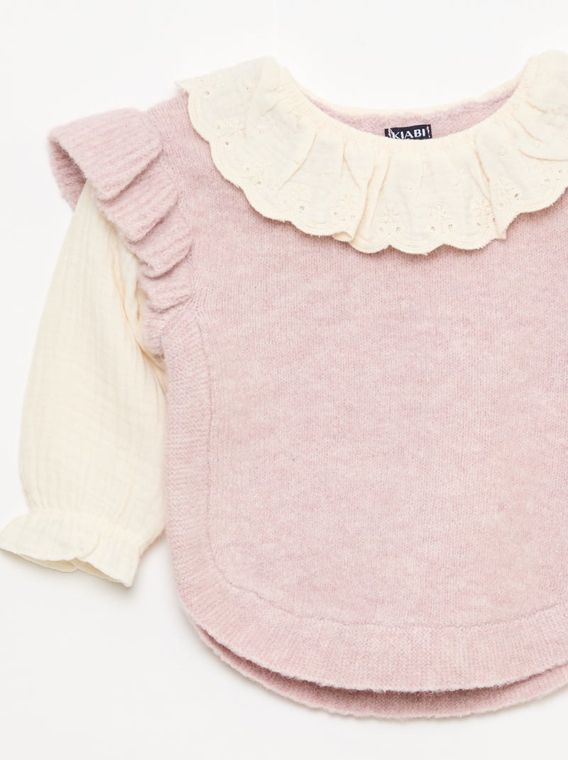 2-in-1 trui met kanten kraag Paars - Kiabi