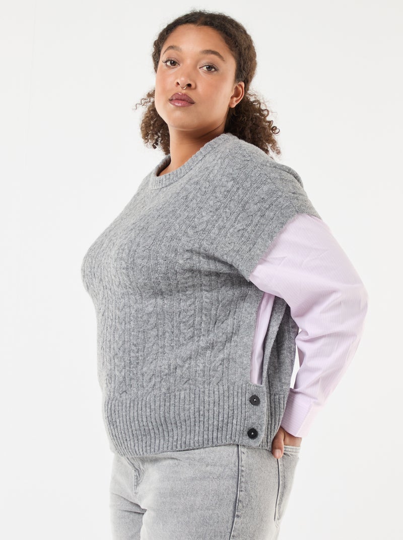 2-in-1 trui met overhemddetail Grijs - Kiabi