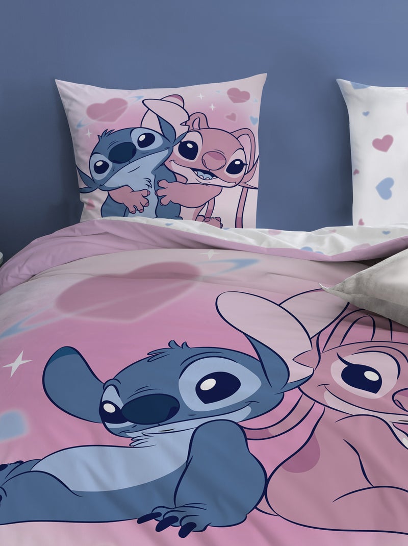2-persoons dekbedovertrekset 240 x 220 cm 'Stitch en Angel' Blauw - Kiabi