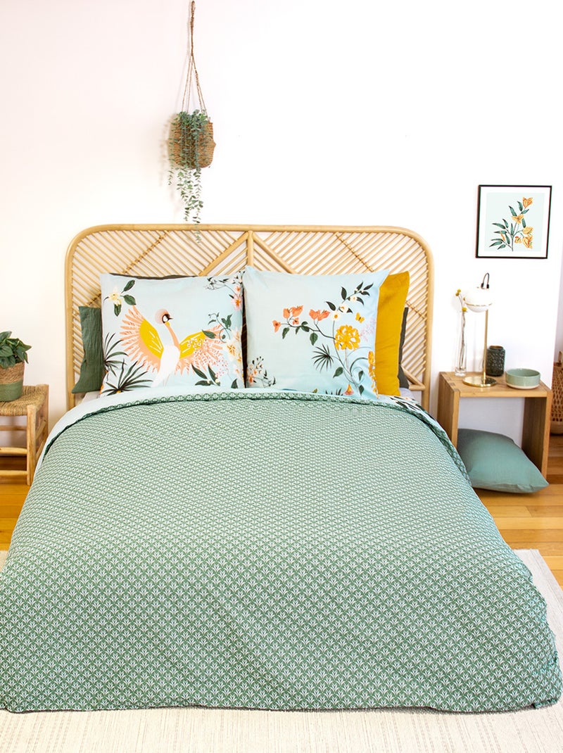3-delige 2-persoons beddengoedset - 1 dekbedovertrek (240 x 220 cm of 260 x 240 cm) + 2 kussenslopen Groen - Kiabi