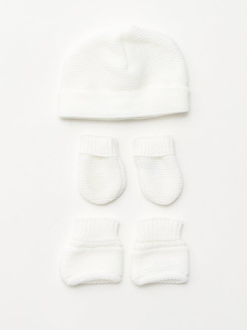 3-delige geboorteset muts + wanten + slofjes van jerseytricot 'Manufacture de Layette' - Kiabi