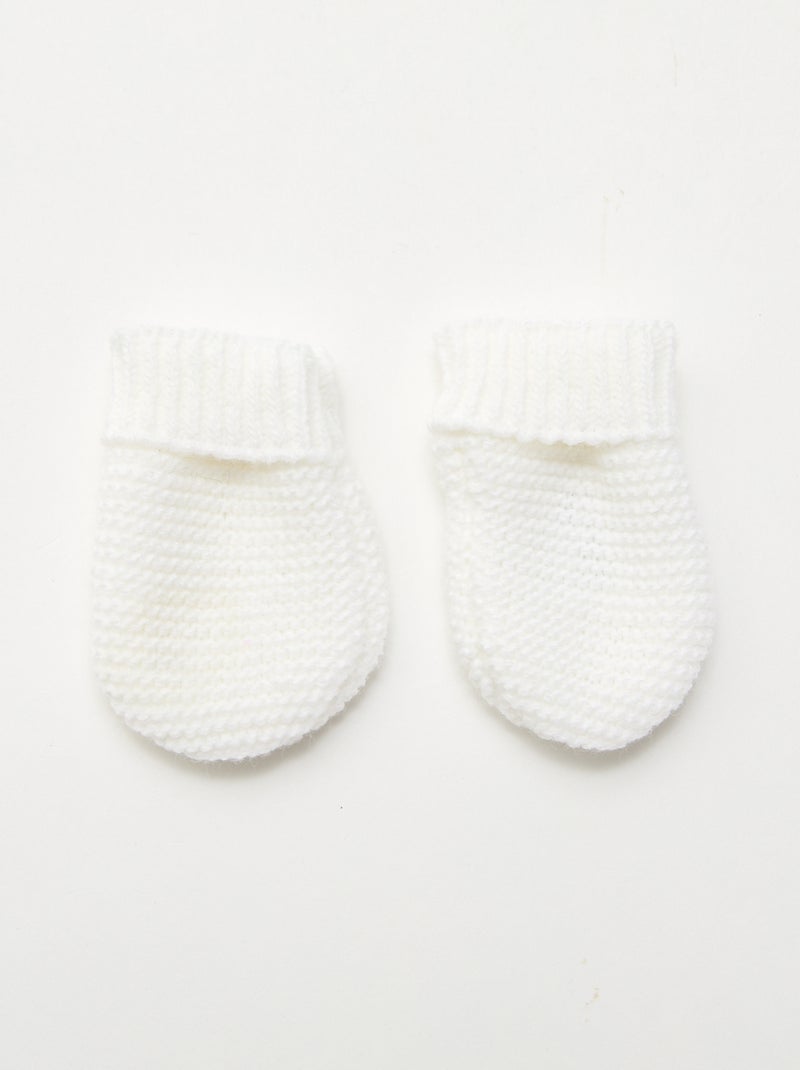 3-delige geboorteset muts + wanten + slofjes van jerseytricot 'Manufacture de Layette' Wit - Kiabi