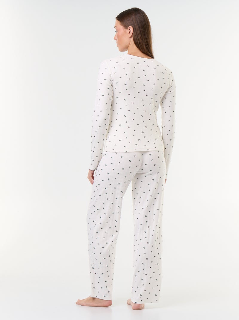 3-delige pyjamaset van pointelle breisel en gilet met schapenvachteffect Wit - Kiabi