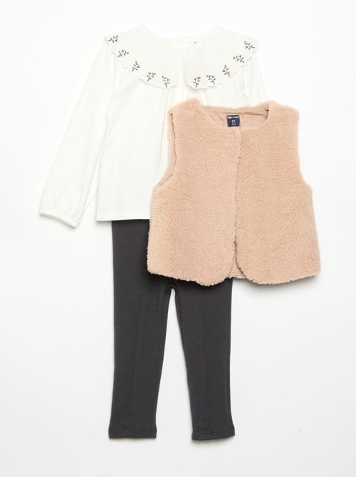 3-delige set - Mouwloze gilet + T-shirt + broek - Kiabi