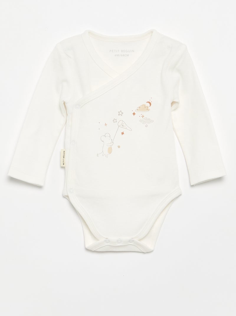 3-delige set 'Petit Béguin' - Romper + pyjama + knuffeldoekje Biege - Kiabi