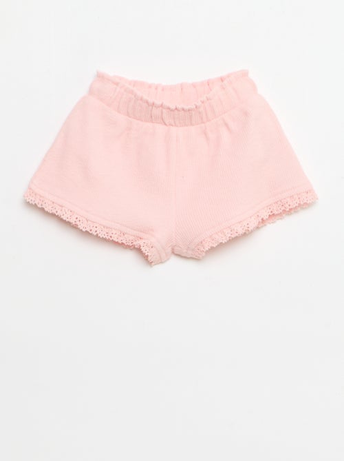 3-delige set van ribgebreide stof - short + T-shirt + bucket hat - Kiabi