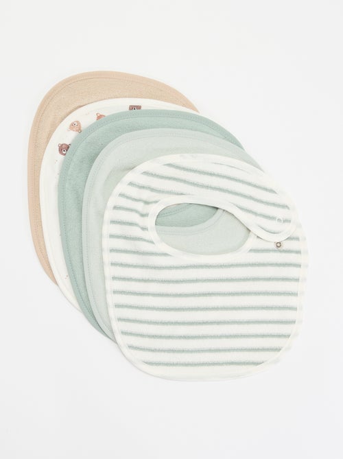 5 slabbetjes met leuke prints en drukknoopsluiting - Kiabi