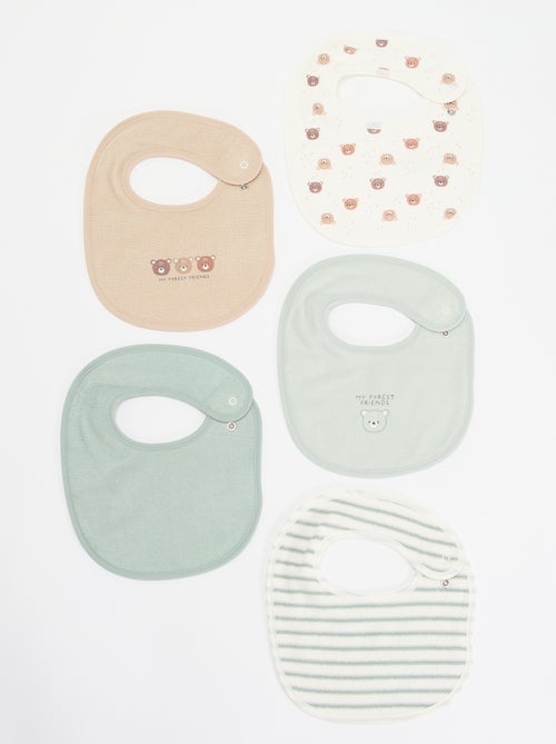 5 slabbetjes met leuke prints en drukknoopsluiting - Kiabi
