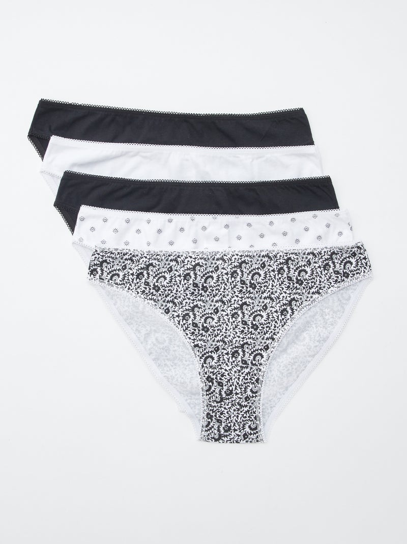 5 slips, effen en met print Wit - Kiabi