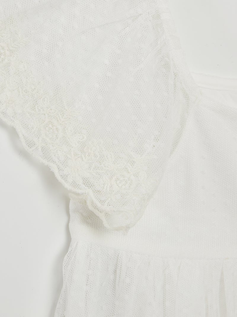 A-lijn jurk van bolletjestule WIT - Kiabi