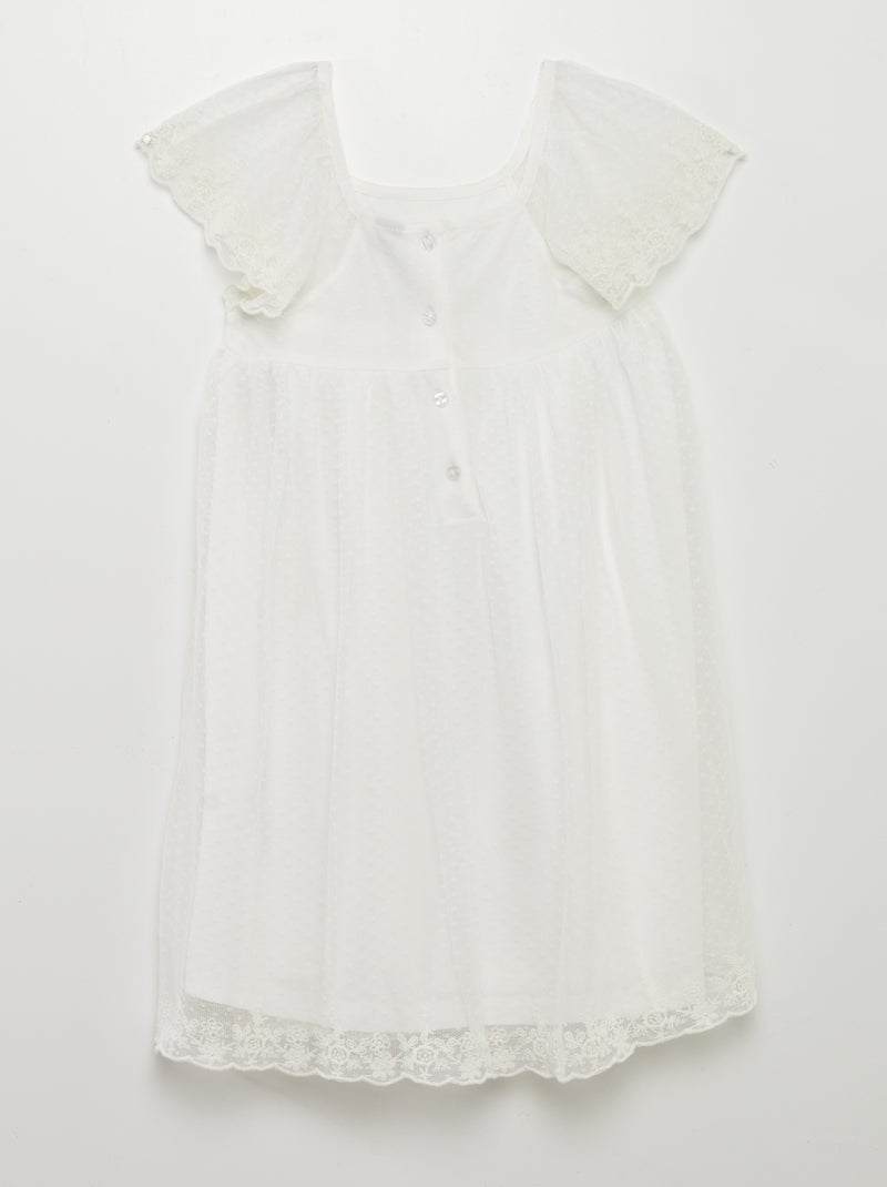 A-lijn jurk van bolletjestule WIT - Kiabi