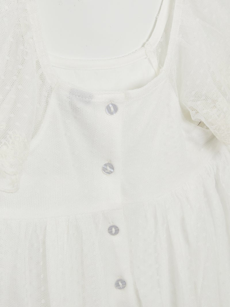 A-lijn jurk van bolletjestule WIT - Kiabi