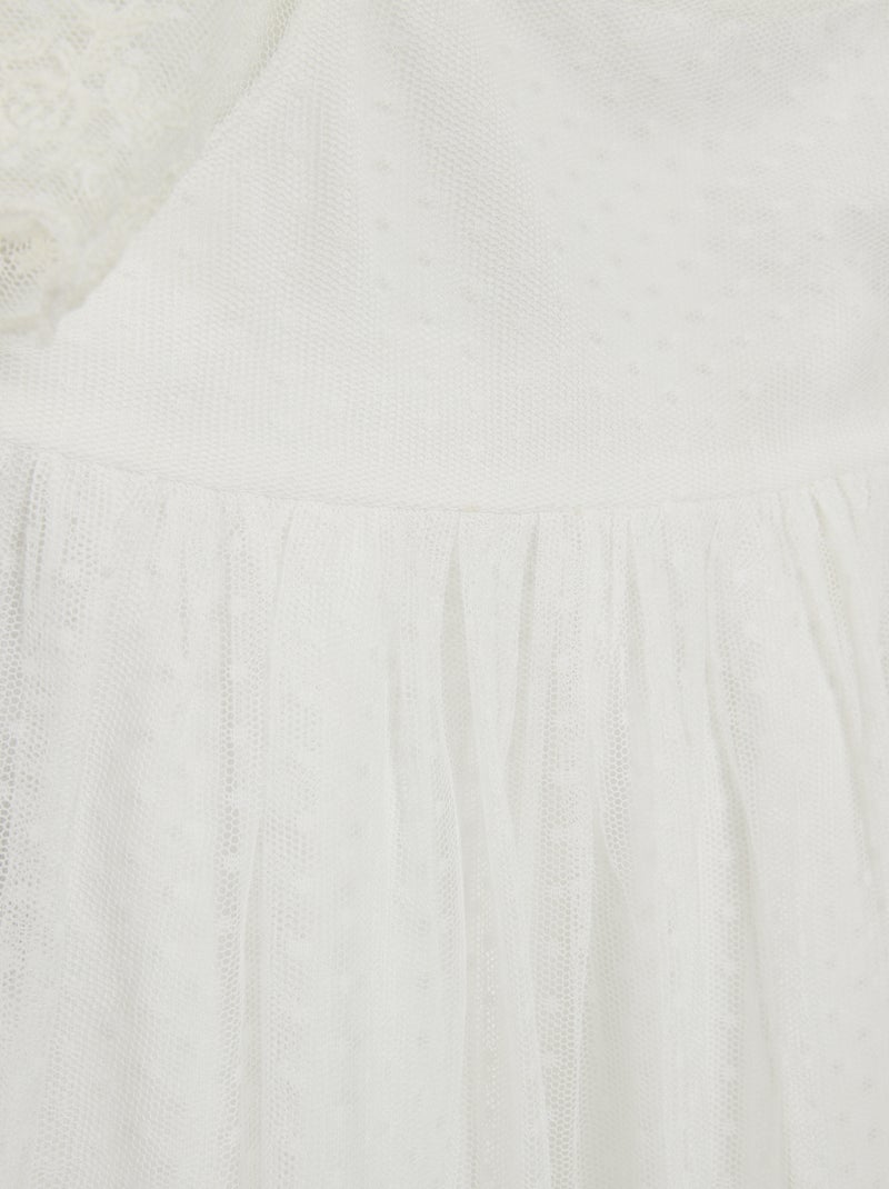 A-lijn jurk van bolletjestule WIT - Kiabi