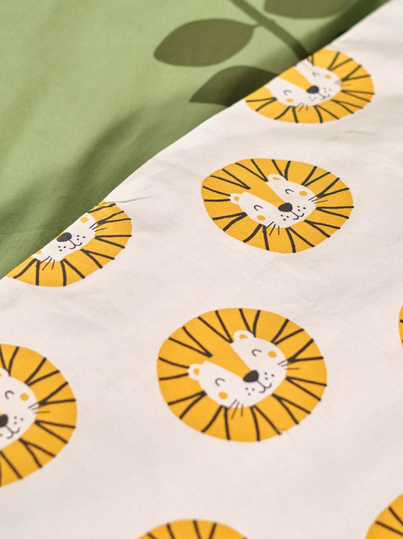 Aan beide zijden te gebruiken dekbedset met leeuwenprint - Voor 1-persoonsbed Groen - Kiabi