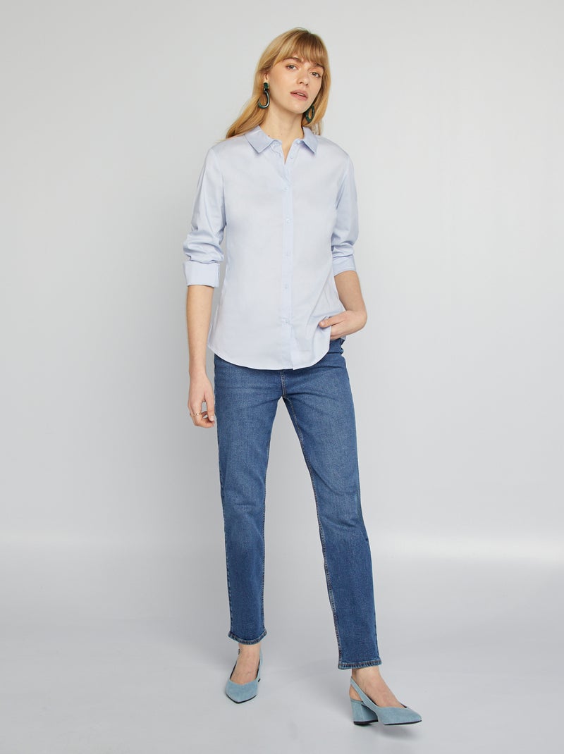 Aansluitende blouse met Italiaanse kraag blauw grijs - Kiabi
