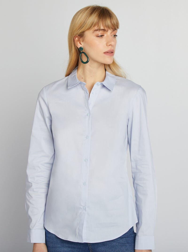 Aansluitende blouse met Italiaanse kraag blauw grijs - Kiabi