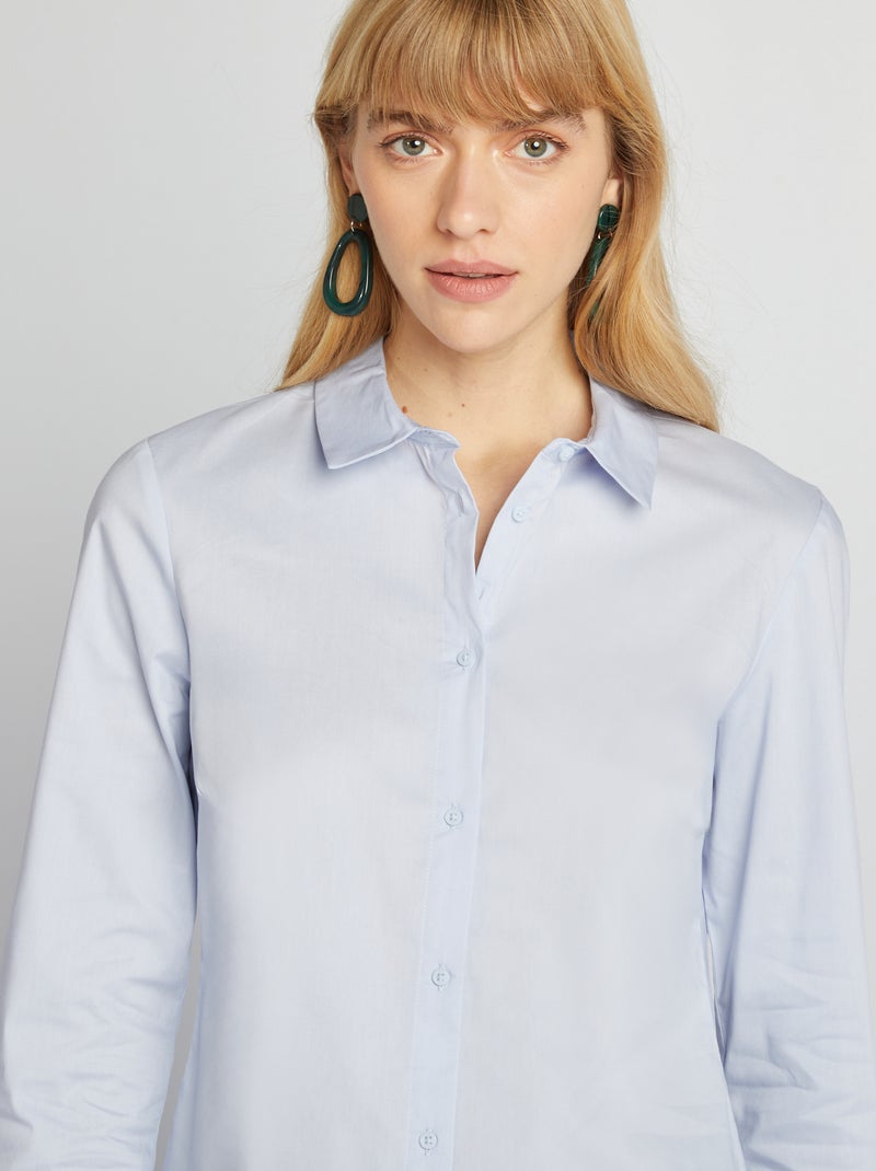 Aansluitende blouse met Italiaanse kraag blauw grijs - Kiabi