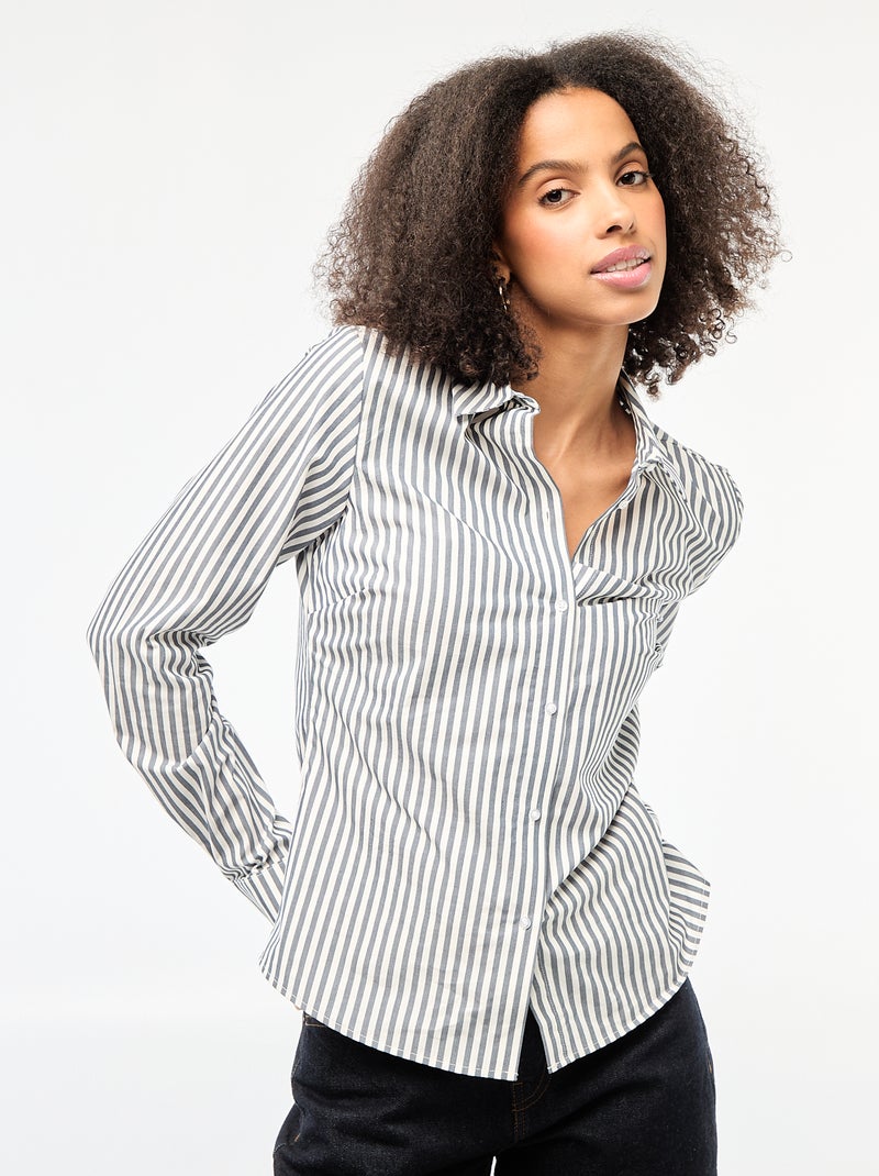 Aansluitende blouse met Italiaanse kraag Blauw - Kiabi