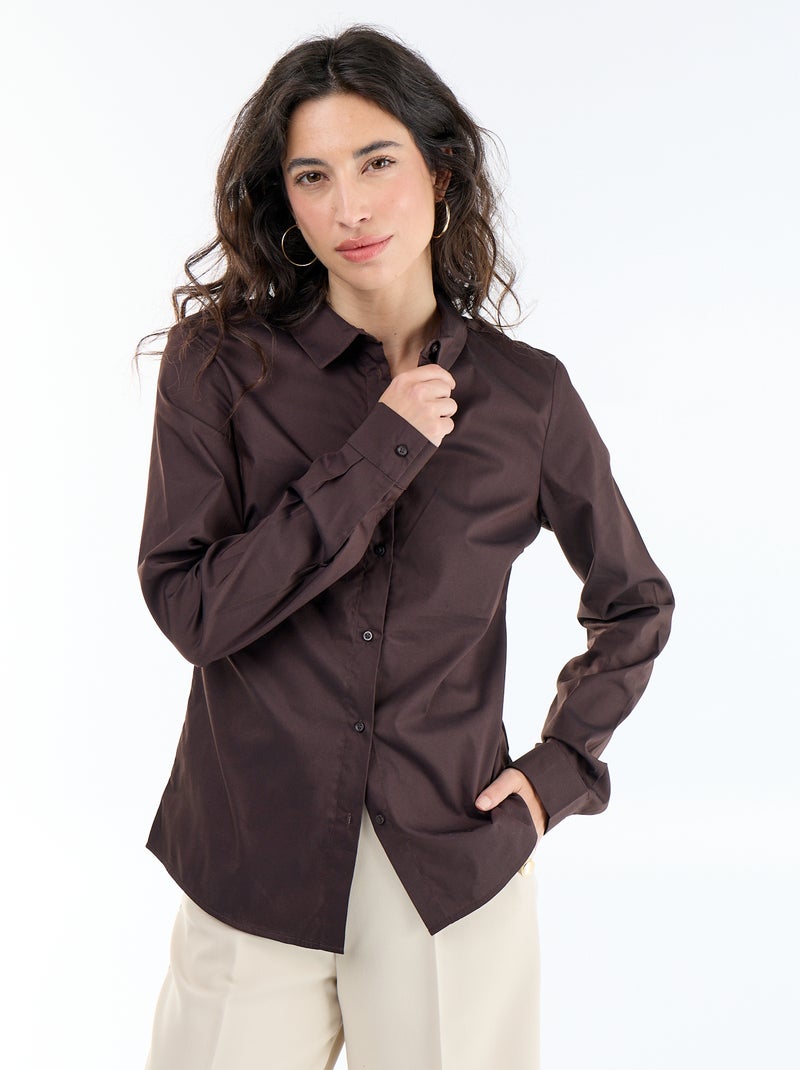 Aansluitende blouse met Italiaanse kraag Bruin - Kiabi