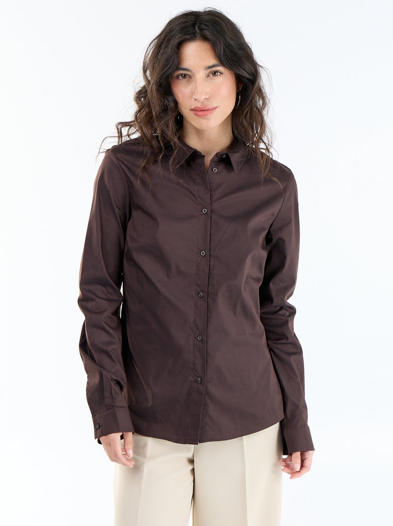 Aansluitende blouse met Italiaanse kraag Bruin - Kiabi