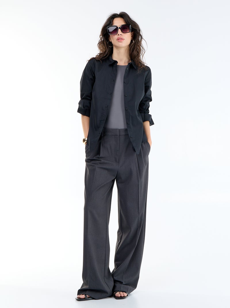 Aansluitende blouse met Italiaanse kraag Zwart - Kiabi