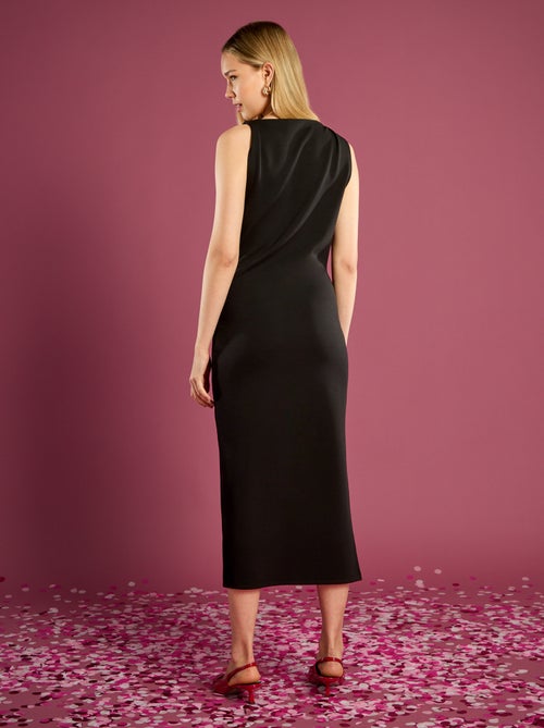 Aansluitende midi-jurk met gedrapeerde kraag - Kiabi