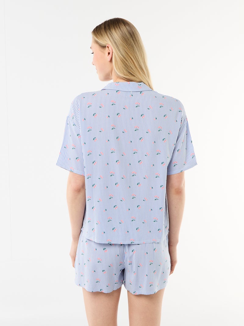 All-over gestreepte pyjamaset top + short Blauw - Kiabi