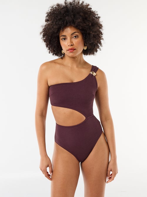 Asymmetrisch 1-delig badpak met goudkleurig detail - Kiabi