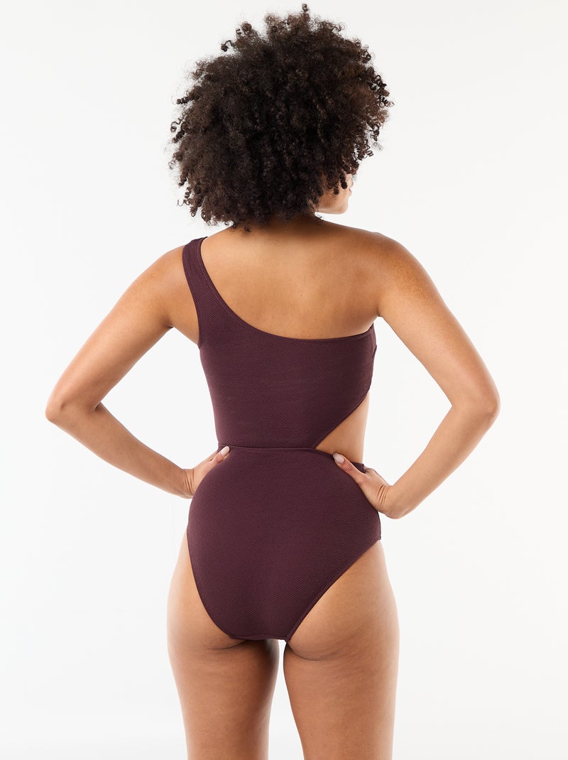 Asymmetrisch 1-delig badpak met goudkleurig detail Paars - Kiabi