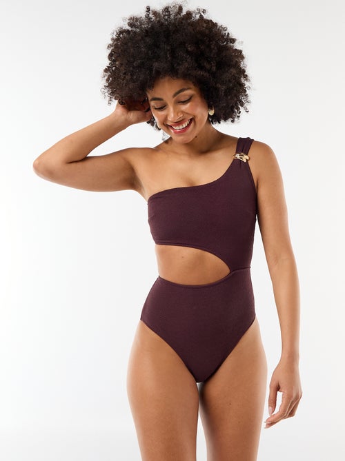 Asymmetrisch 1-delig badpak met goudkleurig detail - Kiabi
