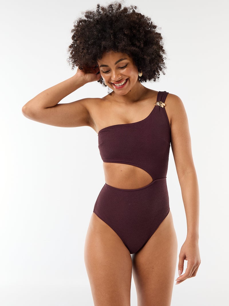 Asymmetrisch 1-delig badpak met goudkleurig detail Paars - Kiabi