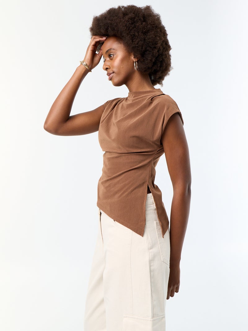 Asymmetrisch mouwloos T-shirt Bruin - Kiabi
