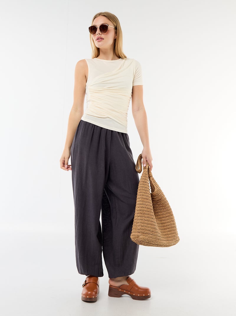 Asymmetrisch T-shirt met gedrapeerde schouder Ecru - Kiabi