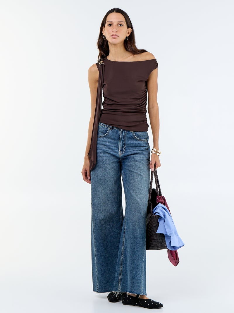 Asymmetrische effen stretchtop Bruin - Kiabi
