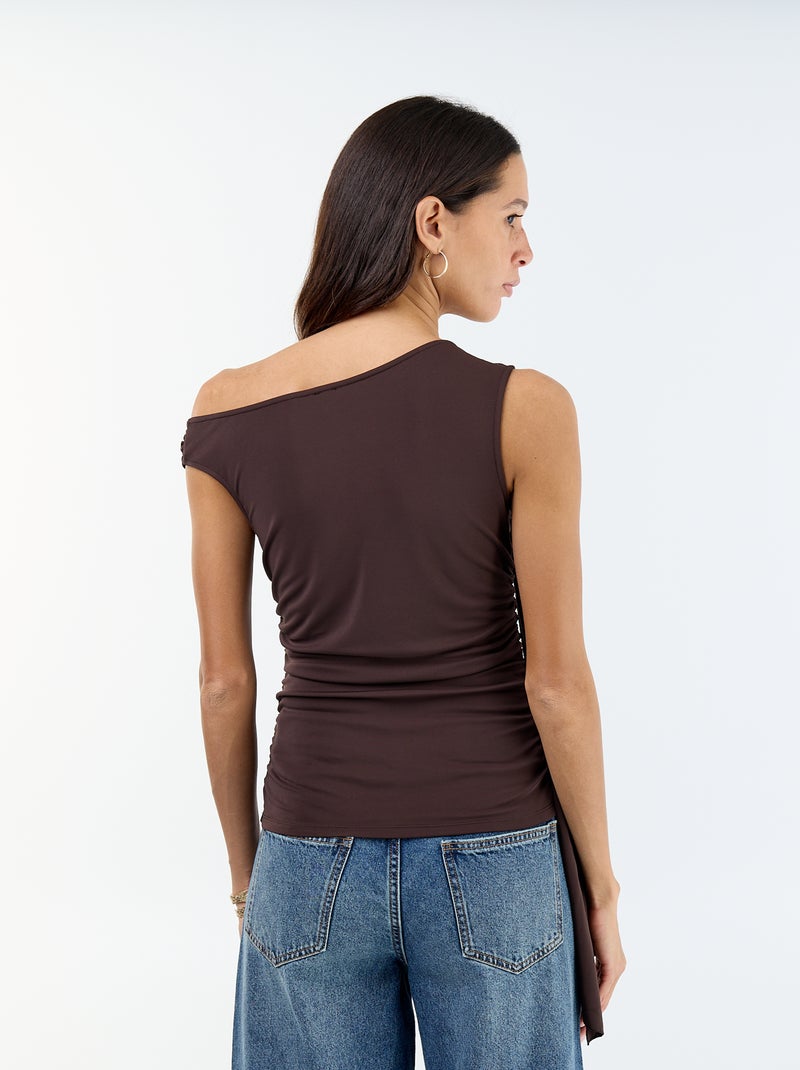Asymmetrische effen stretchtop Bruin - Kiabi