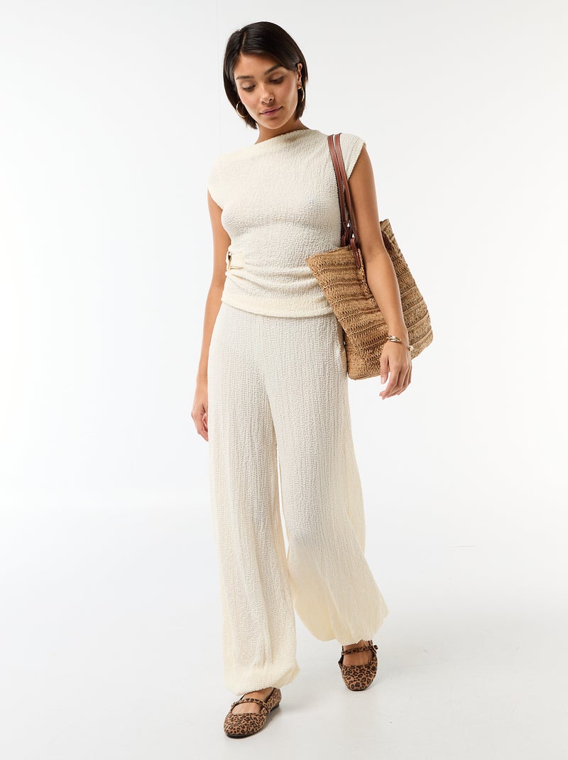Asymmetrische effen stretchtop zonder mouwen Wit - Kiabi