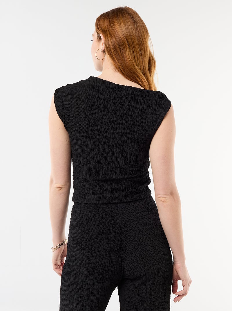 Asymmetrische effen stretchtop zonder mouwen Zwart - Kiabi