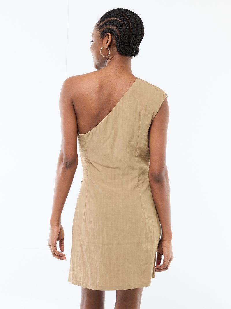 Asymmetrische, korte jurk met gedrapeerd effect Bruin - Kiabi