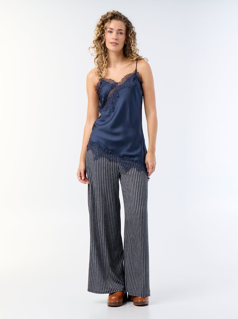 Asymmetrische satijnen top met kant Blauw - Kiabi