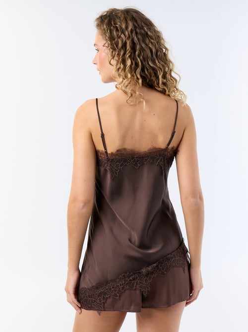 Asymmetrische satijnen top met kant - Kiabi