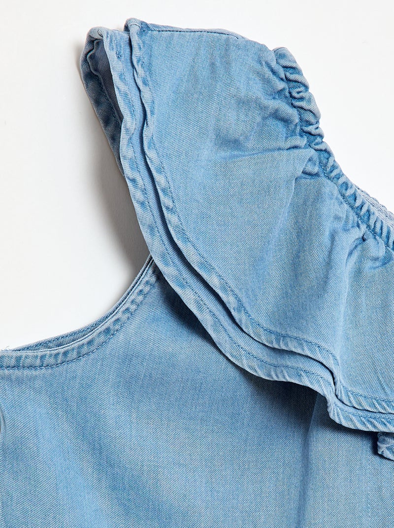 Asymmetrische top met bandjes en kraag met ruches Blauw - Kiabi